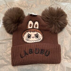 Brown Labubu Pom Pom Beanie